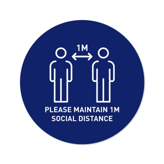 Covid-19 Floor Sticker Please Maintain 1m Social Distance 26cm Round Dark Blue 3pcs